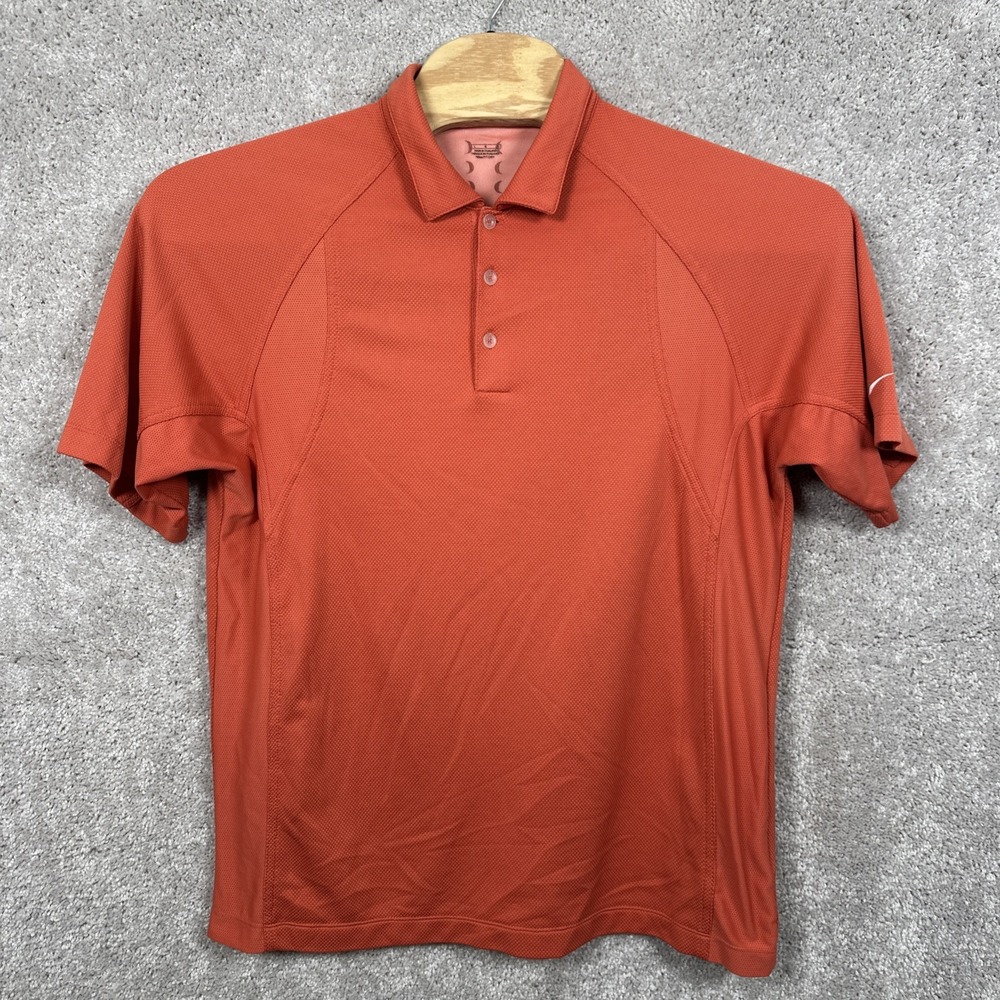 Nike Golf Polo Mens Large Orange Dri Fit Vented Performance Activewear Casual
